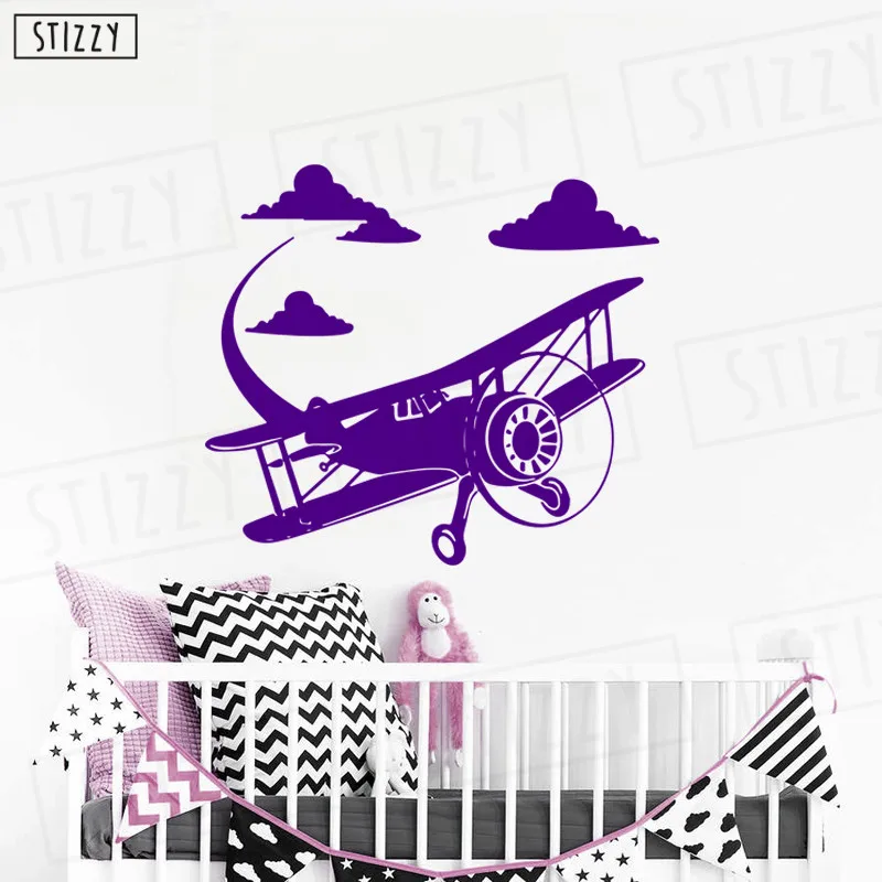 L831 Violet Наклейка на стену STIZZY Наклейка на стену с изображением самолёта для детской комнаты съемные облака узор мультяшное украшение для дома мальчик спальня Искусство Настенная Роспись «сделай сам» D37 - Цвет: L831 Violet