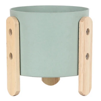 

Macaron Color Flowerpot Iron Planter Pot with Wooden Stand Home Craft Deco Plant Pot with Hole Green