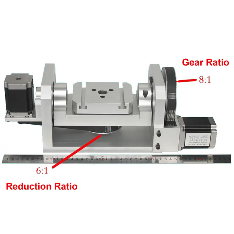 CNC 4th Axis 5 Axis A Rotary Aixs Center Height 98mm 100mm Chuck T Slot Table 100*125MM Gear Ratio 8: 1 Reduction Ratio 6: 1