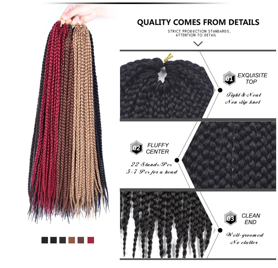 Full Star Box Braids Synthetic Hair 12 18 22 Crochet Braids Style Black  Burgundy Brown for Africa America Women Crochet Hair