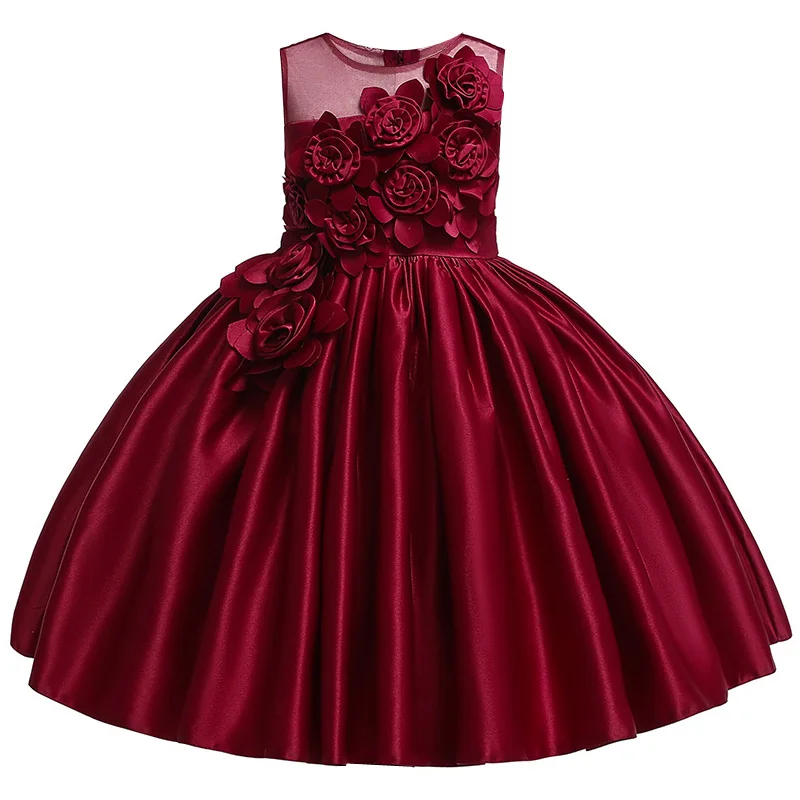 Детские платья для девочек; элегантное рождественское детское вечернее платье принцессы; свадебное платье с цветочным узором для девочек; Vestido Rapunzel - Цвет: Wine red