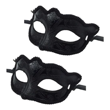 

2 Pieces Women Mens Masquerade Ball Mask Venetian Party Eye Mask Black
