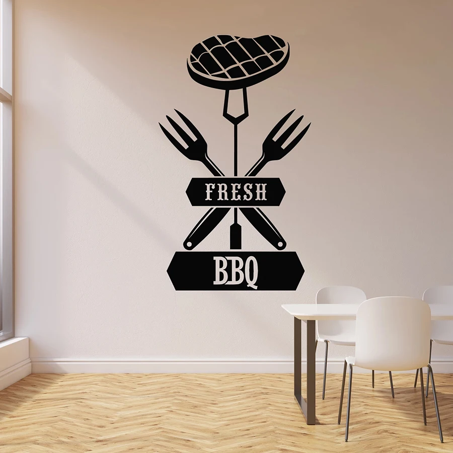Свежий барбекю Наклейка на стену мясо говядины вилки гриль меню Steakhouse Декор интерьера виниловые наклейки на окна креативная роспись надписи M237