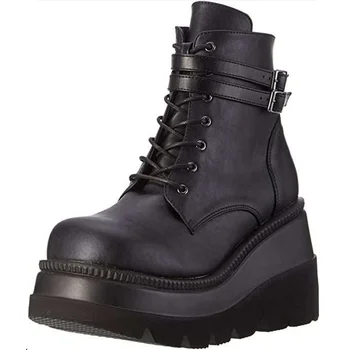 

Platform Fashion Oeak High Women Boots Wedges Lace Up Ankle Boots Thick Bottom Mixed Color 2020 Autumn Female Shoes