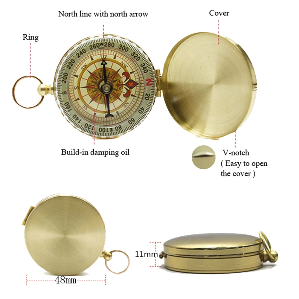 Pocket Watch Style Compass Luminous Outdoor Camping Hiking Navigation High Sensitivity Stability for Rugged Area SP2496
