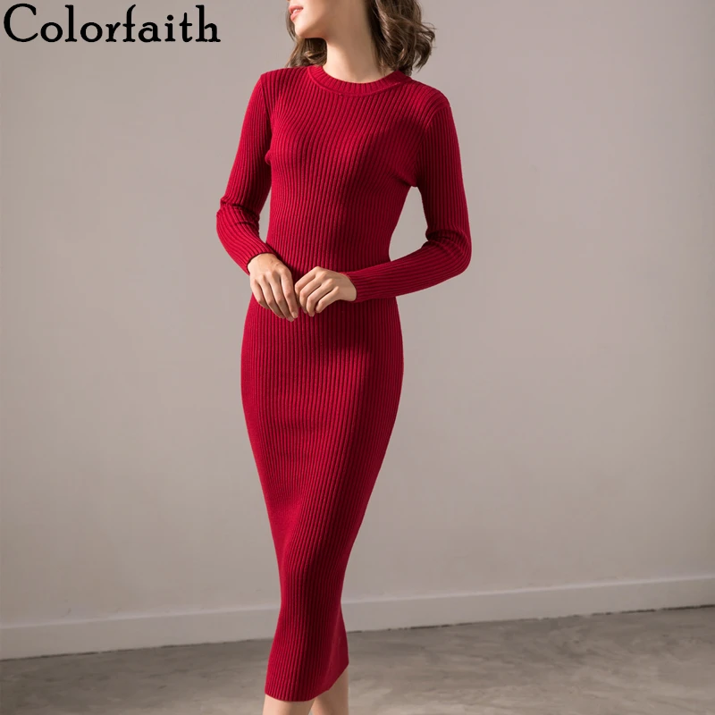 Женское прямое платье Colorfaith Длинное Элегантное повседневное вязаное для офиса