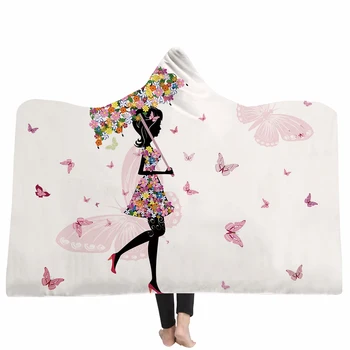 

Hooded Blankets Beauty and the butterfly Hat Blankets Soft Sherpa Thick Double Layer Plush Fleece Wearable Hooded Throws