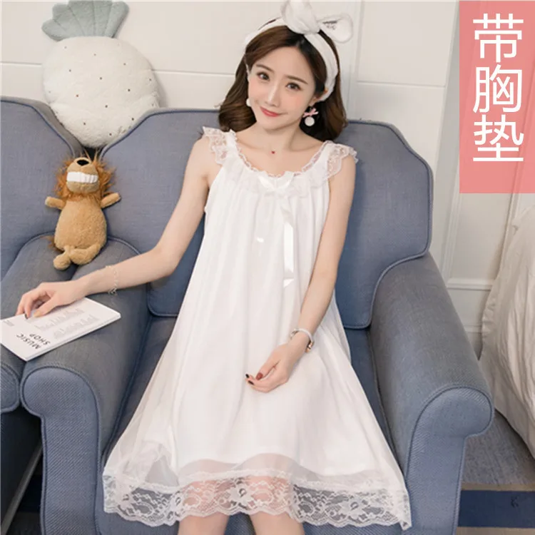 

Summer Princess Style Nightgown Women's Sweet Camisole for Women Solid Color Home Nightgown 6535 Cotton 740 # M -Xl