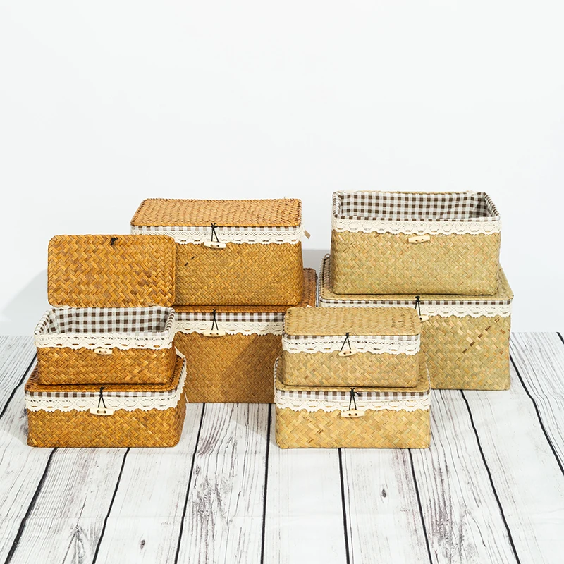 VidaXL Lot De 2 Paniers Rangement Osier Et Rotin Naturel - 40x16x13 Cm, Doublure PE, Poignées