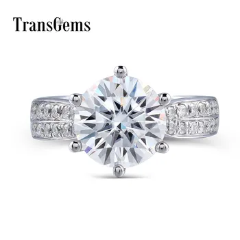 

Transgems Solid 14K 585 White Gold Center 3ct 9MM F Color Moissanites Engagement Wedding Ring with Accents for Women Daily Wear