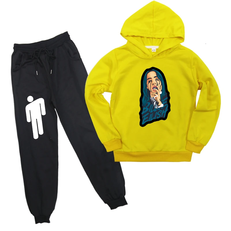 Модный комплект одежды из 2 шт./компл. Ropa Hombre Billie Eilish спортивный костюм Для мужчин повседневные толстовки брюки по доступной цене, повседневная одежда для подростков ткань Толстовки костюмы - Цвет: F3