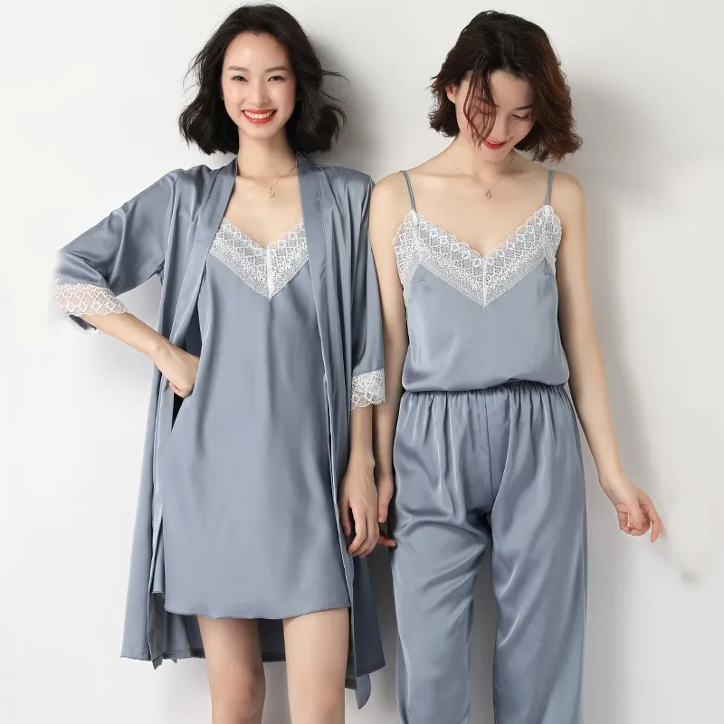 Casual 5PCS Robe Set Sleepwear Satin Kimono Bathrobe Gown Nightgown Female Bridal Wedding Gift Sexy Nightwear Intimate Lingerie | Женская