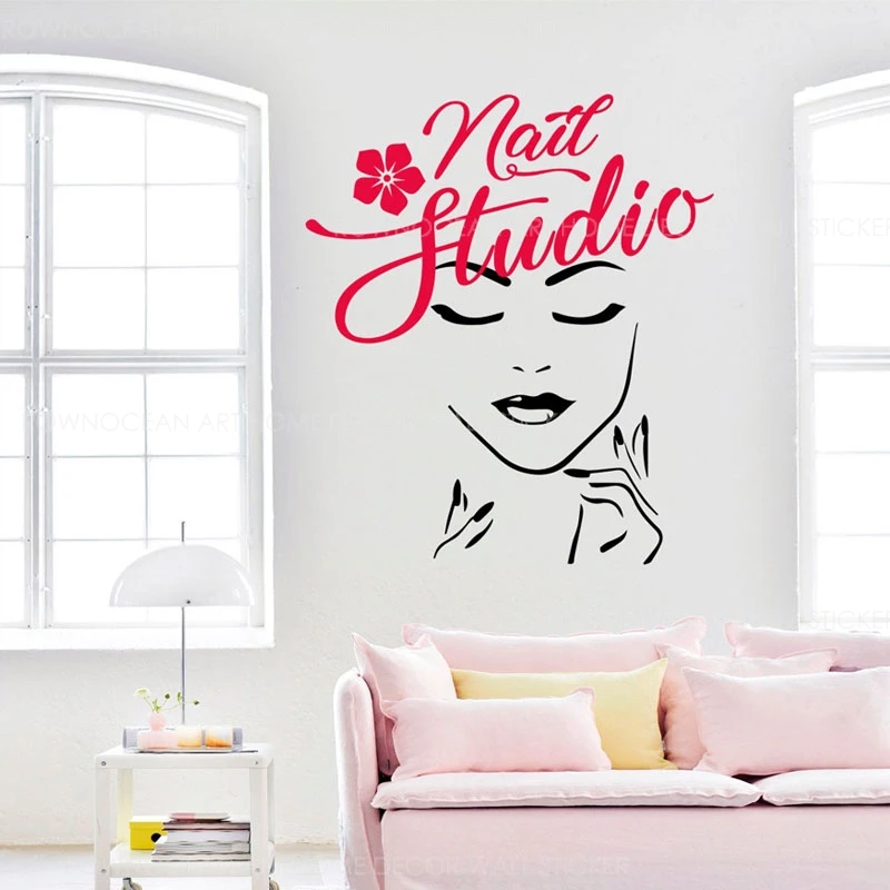 Наклейка на стену для студии ногтей виниловая Мода Красота девушки лицо магазин-салон наклейки на окна съемный дизайн интерьера Настенные обои 3698