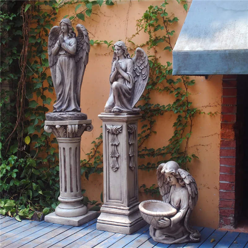 Европейский ретро богиня, Ангел мраморная колонна Статуя Ангела искусства скульптура смолы ремесла открытый сад двора украшения R2969