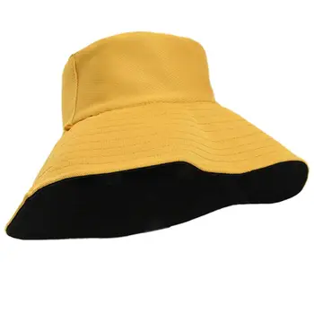 

Girls Summer Reversible Bucket Hat Double Sides Wear Simple Bright Solid Color Wide Brim Foldable Beach Fisherman Cap