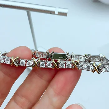 

Luxury Hot Fashion Four stone Intersect Bracelet 1:1 925 Sterling Silver Women Logo Original Genuine Jewelry Valentines Gift