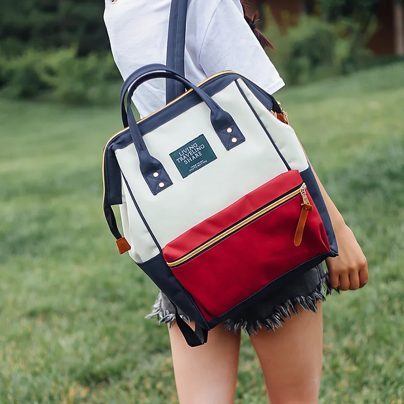 

2018 New Style Large Size Wire Clip Mouth WOMEN'S Bag Students Canvas Solid Color Backpack Hot Models