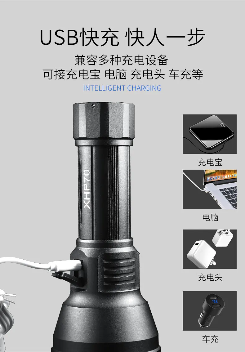 Lanterna de Longo Alcance ao ar Recarregável Livre Poderosa Lanterna Elétrica Portátil Iluminação Acampamento Ei50sd Usb Luz 9 Usb recarregável lanterna de longo alcance ao