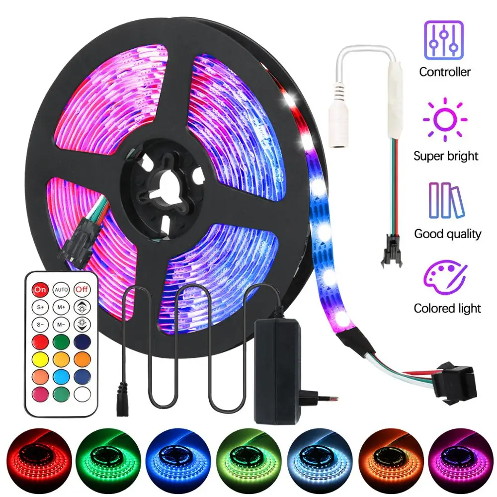 Dream Color 5050 LED Strip Lights 5M LED Chasing Light WS2815 with Remote DC12V 300 LEDs 5050 RGB Color Changing Rope Light Kit