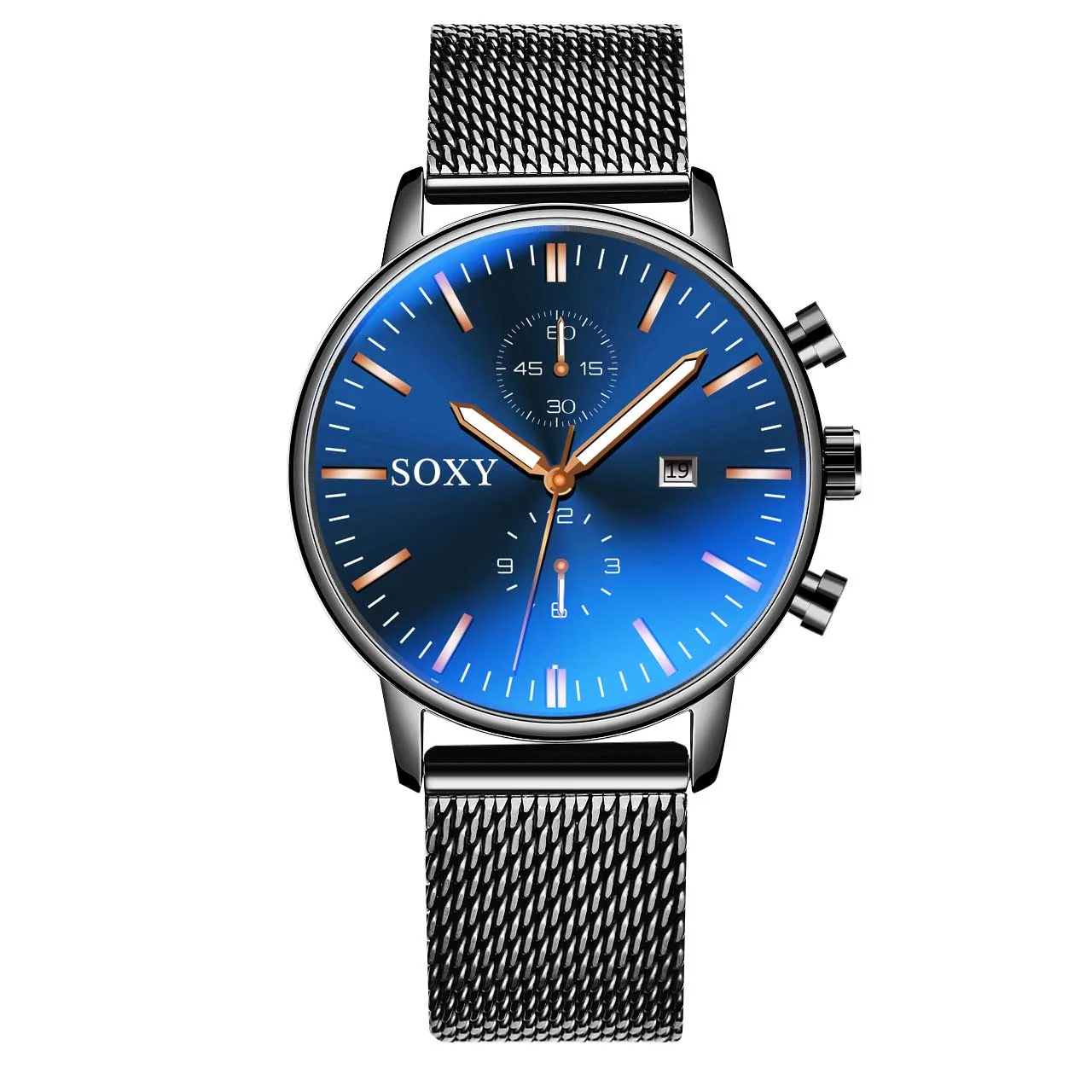 Ультратонкие мужские часы от ведущего бренда, роскошные часы, мужские часы с синим циферблатом и сетчатым ремешком, Модные Классические наручные часы, лучший подарок - Цвет: Black Blue