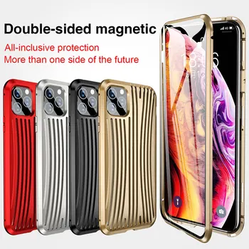 

Coque Luxury Cool Trunk cover Case Fully Fitted Shell For iphone11 PRO MAX Metal magnetic Frame adsorption tempered glass cases