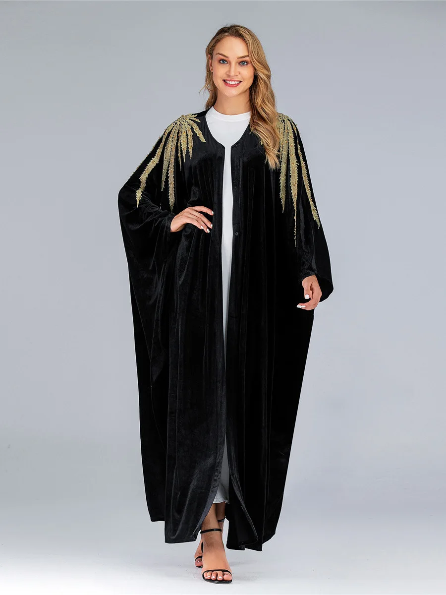 Роскошная бархатная абайя мусульманское платье с бисером кардиган туника