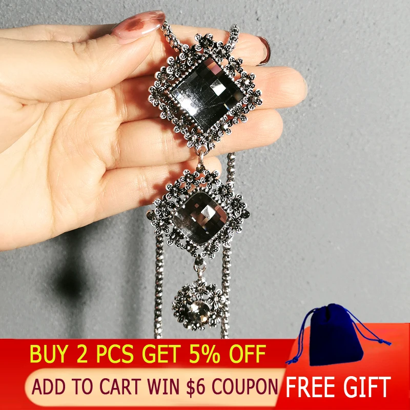 SINLEERY винтажное ожерелье с квадратным кулоном из серого кубического циркония