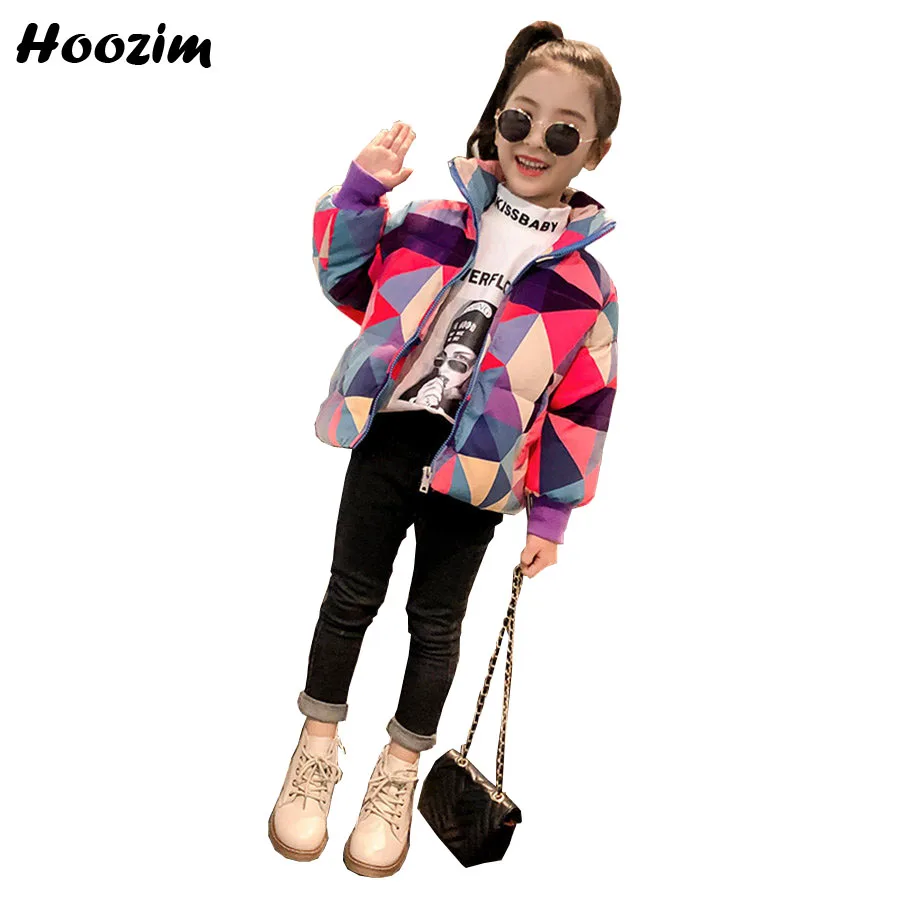 

Colorblock Quilted Jacket For Girls 4-12 Years Hhigh Street Turtleneck Parka Children Geometric Pattern Outerwear Coat For Girls
