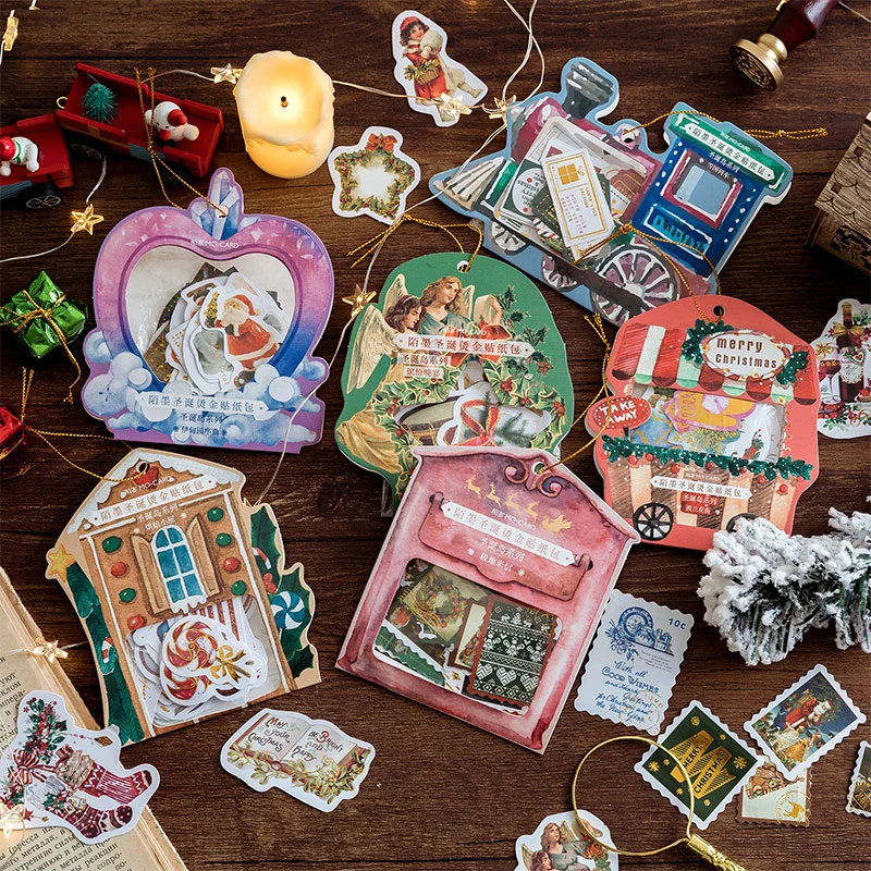 40 pcs/lot vintage christmas golding paper sticker decoration DIY ablum diary scrapbooking label sticker kawaii stationery