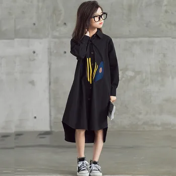 

White Black Embroidery Children's Clothing Little Girls Dress Long Sleeve Big Girl Shirts Dresses Kids Mother Daughter Dress