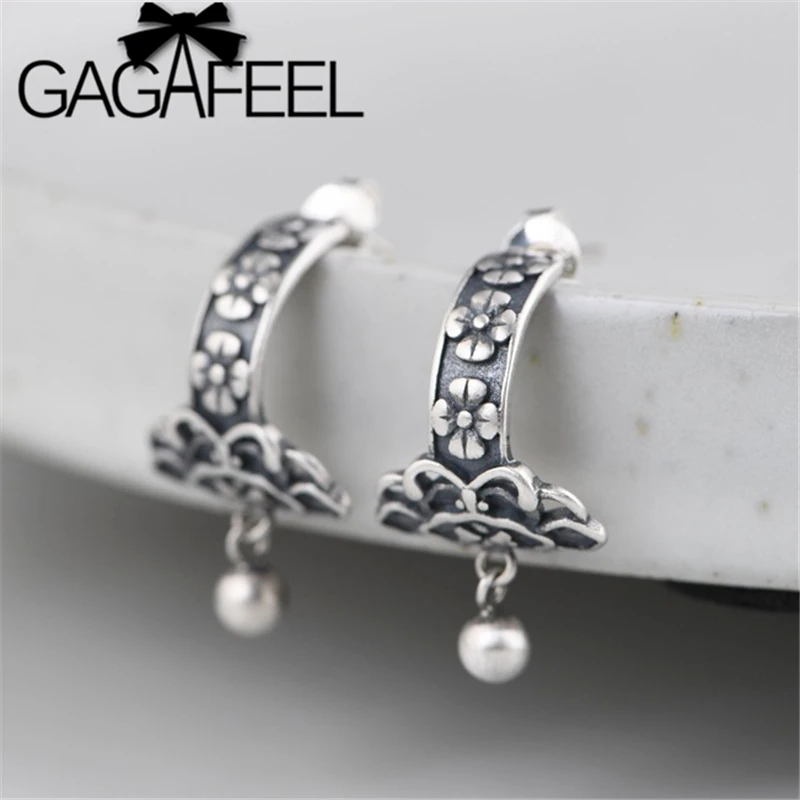 Женские винтажные серьги с цветком GAGAFEEL Модные Этнические из серебра 925 пробы