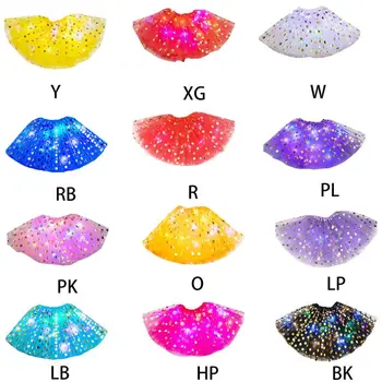 

Toddler Kids Girls LED Light Up Tutu Skirt Satin Waistband Pleated Fluffy Performance Metallic Polka Dot Sequins Princess Ballet