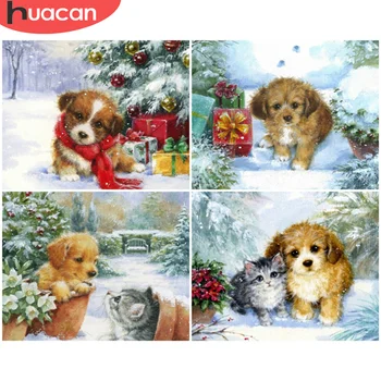 

HUACAN Paint By Number Christmas Handpainted Wall Art Picture By Numbers Dog Animal Home Decor For Gift