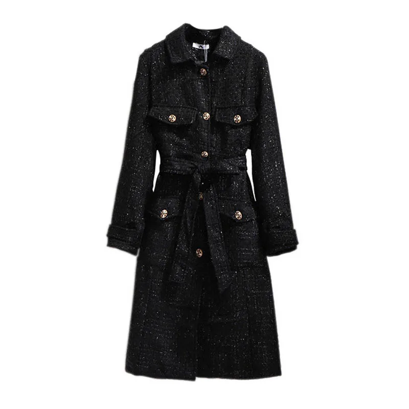 Осенне-зимнее женское пальто размера плюс, обхват груди 160 см, 6XL, 7XL, 8XL, 9XL, 10XL, шерстяное Женское пальто черного цвета