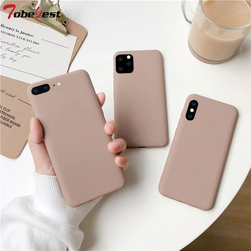 Funda de silicona para teléfono móvil iphone, carcasa trasera suave de TPU de Color Marrón mate para iphone 12 11 Pro XS Max XR X 8 7 6S 6 Plus SE 5 5S