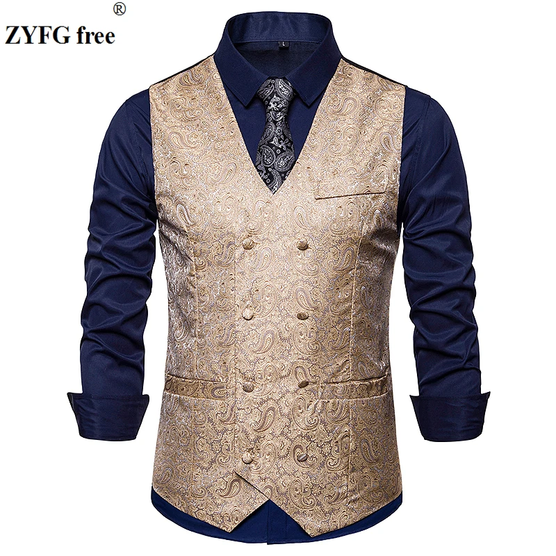 2019 Plus size men fashion suit vest business casual style Double-breasted design vest Cashew flowers pattern sleeveless garmen 2019 Plus size men fashion suit vest business casual style Double-breasted design vest Cashew flowers pattern sleeveless garmen