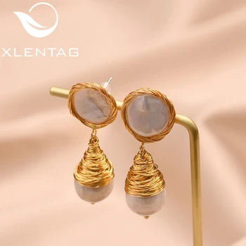 

XlentAg Natural Baroqu Pearl For Women Original Design Handmade Boho Dangle Earrings Luxury Fine Jewelry Boucle D'oreille GE0636