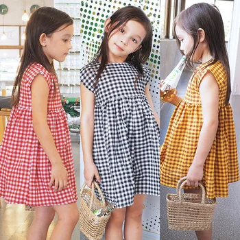 

2020 Summer Dress Girls Sleeveless Plaid Kids Clothing Simple Children's Pullover Princess Dress