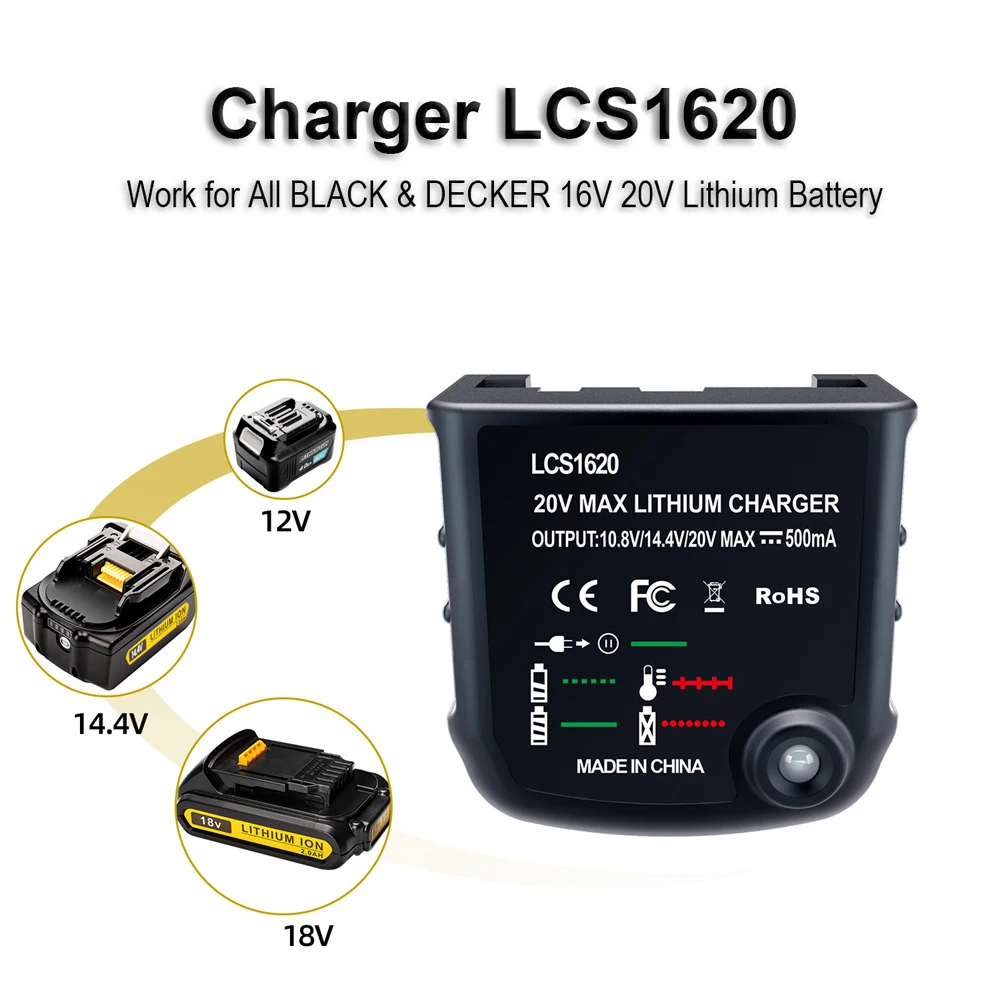 LCS1620 20V Lithium Battery Charger for Black and Decker 16V 20V Li-Ion  Battery