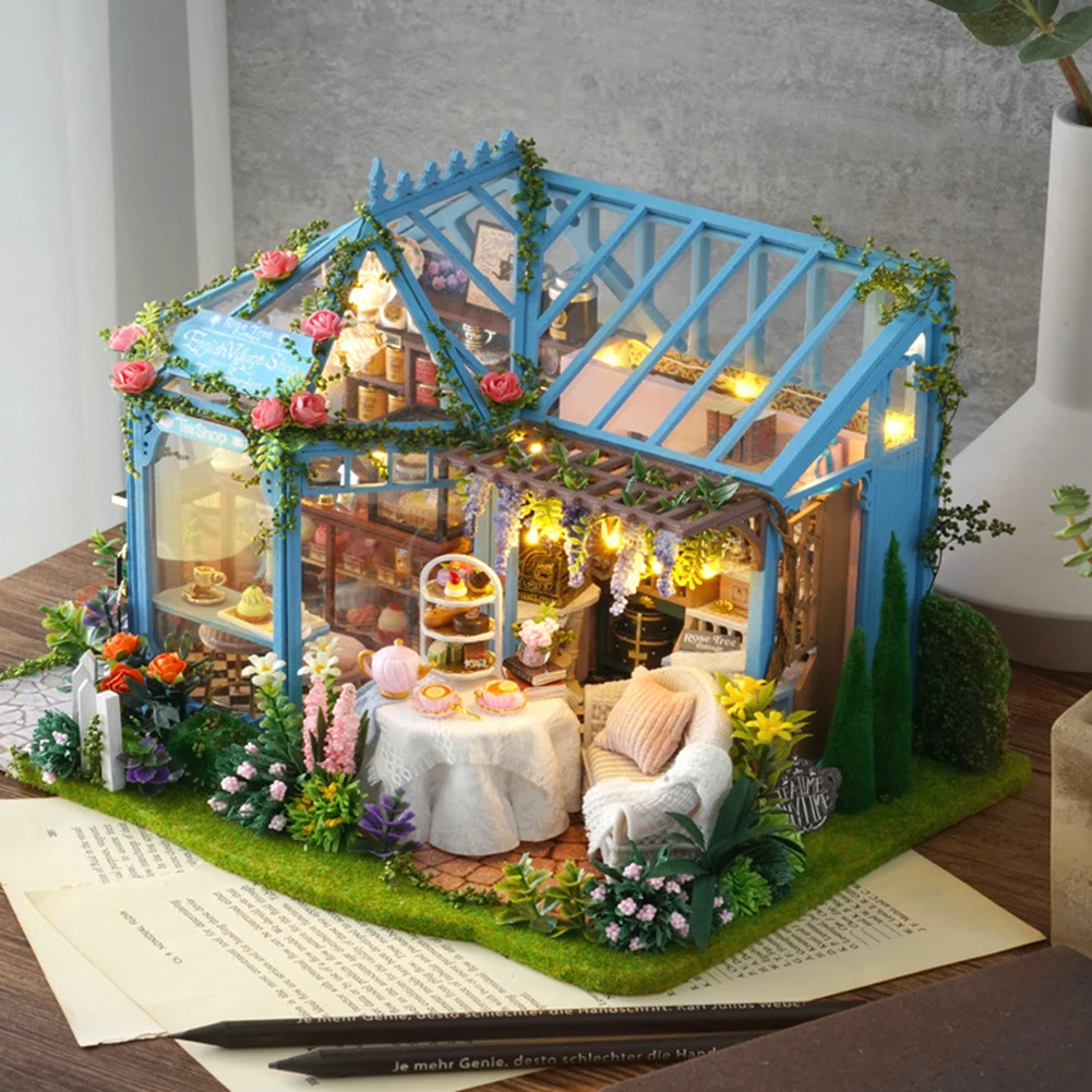 DIY Деревянный 3D миниатюрный светодиодный сборный кукольный домик, модель, аксессуары для игрушечной куклы, детские подарки на день рождения, Розовый сад