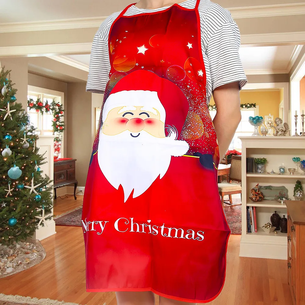 Merry Christmas Apron Deer Snowman Printing Christmas Apron Big Pocket Kitchen Baking Restaurant Bib Apron Dropship - Цвет: Santa Claus