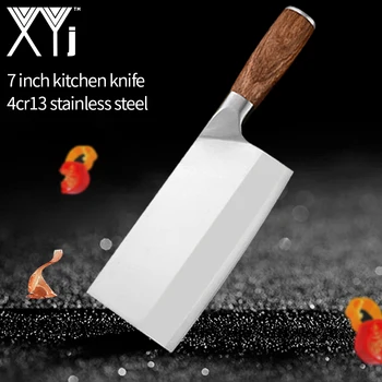 

XYj 7 inch Chinese Butcher Kitchen Knife 4cr13 Stainless Steel Cutlery Knife Full Tang Cleaver Cutter Chopping Chopper Knife