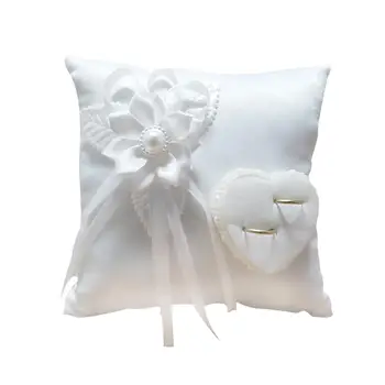 

Wedding Ring Pillow Romantic Stylish White Square Flower Ring Camellia Heart Shaped Cushion Marriage Supplies for Wedding Deco