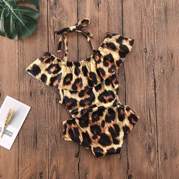 

2020 Children One-Piece Suits Toddler Kids Baby Girl Bandage Ruffle Leopard Print Swimwear Swimsuit Bathing Suit Beachwear 1-5Y