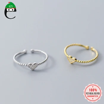 

ElfoPlataSi 100% 925 Solid Real Sterling Silver Twist Heart Twinkling CZ Openingl Ring Sizable For Women Girl Jewelry XY1197