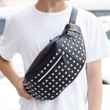 Кожаная поясная сумка Мужская поясная сумка на пояс карманы нагрудные сумки заклепки для мешков Бум Сумка Банан сумки высокого качества C20