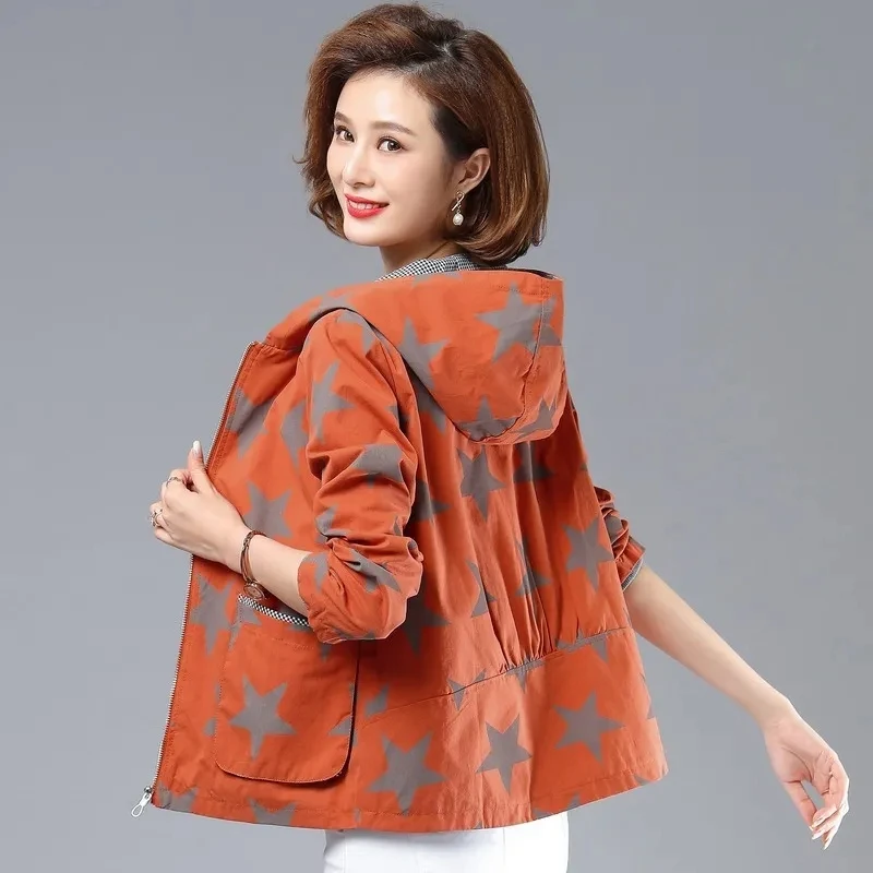

2022 New Autumn Women's Jackets Long Sleeve Hooded Coat Bomber Jacket Print Casual Windbreaker Female Fashion Outwears
