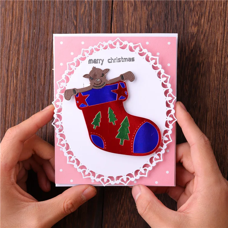 

Naifumodo Sock Wth Reindeer Head Metal Cutting Dies Christams DIY Etched Dies Craft Paper Card Making Scrapbooking Embossing New