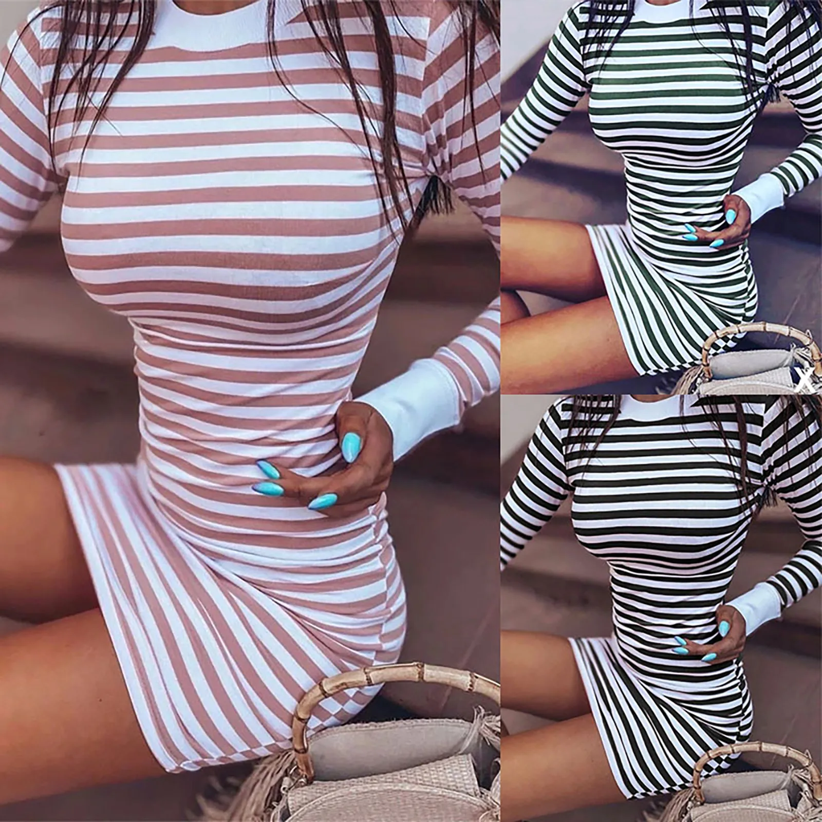 Women's Fashion Casual classic Striped Slim Dresses O-Neck Long Sleeve Dress Autumn Sexy tight Pullover Dress Vestido femme 1