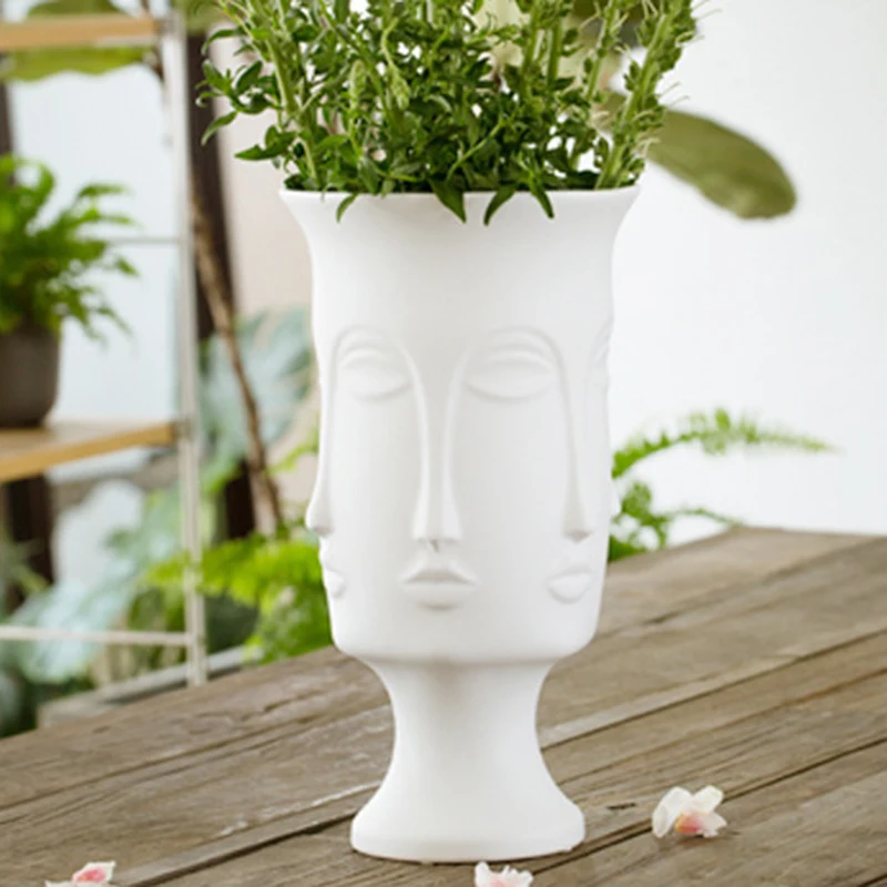 

Nordic Minimalism Abstract Ceramic Vase Face Art Matte Glazed Decorative Head Shape Vase White Ceramic
